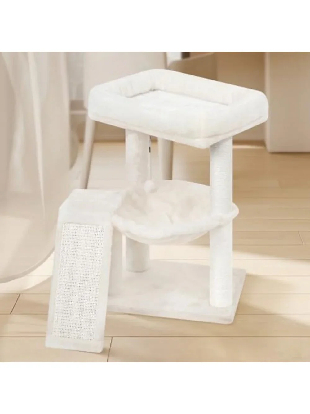 Cozy Cat Tree Tower with Scratching Post, Hammock & Playful Toy Balls - Beige